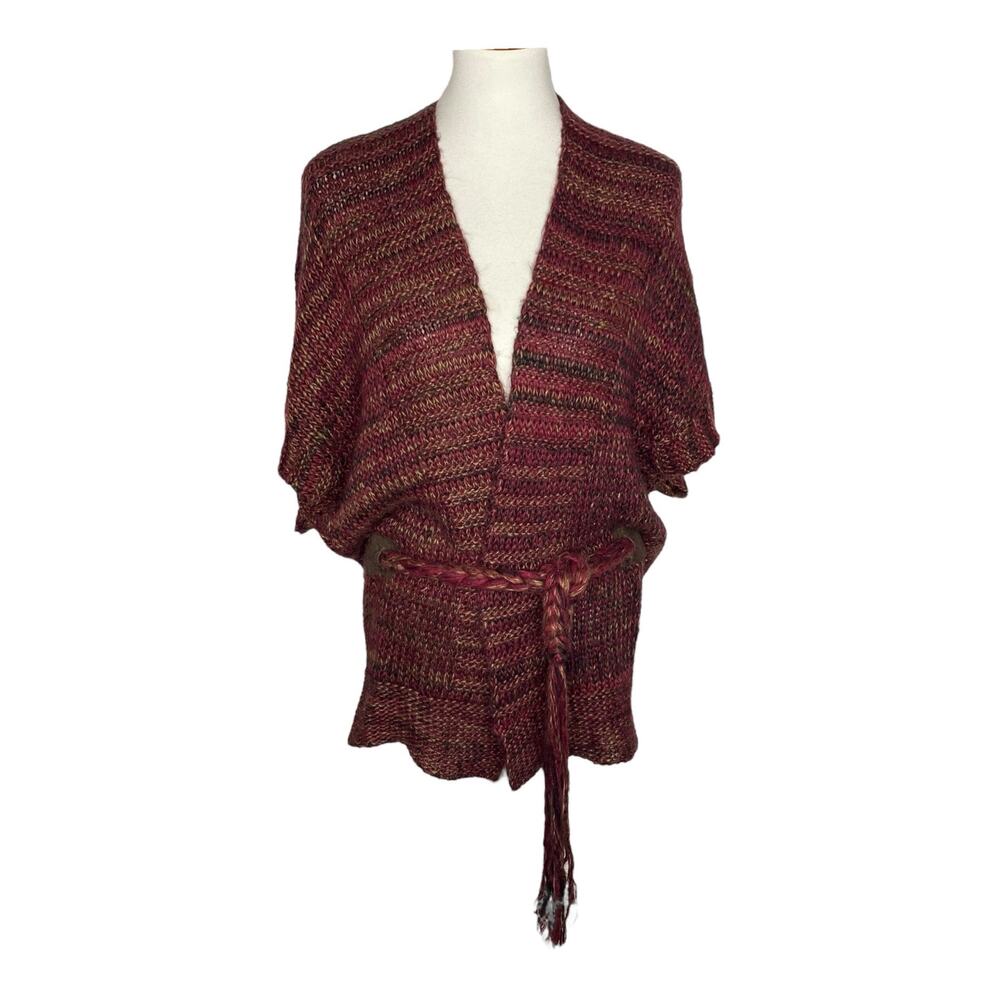 Soft Surroundings Cardigan Wrap Sweater Red Purple Chunky Knit Women Small Boho